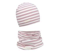 Foruhoo Mädchen Mütze Set mit Schal Kinder Beanie für Herbst Winter Baumwolle 2er(Set: Streifen Rosa,37-43)