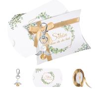 Foshird Gastgeschenke Hochzeit Set - 20 Stück Schutzengel Schlüsselanhänger, Schön Dass Du Da Bist Geschenkboxen, Satinband Gold - Dankeschön Geschenke Klein Mitgebsel für Geburtstag Taufe