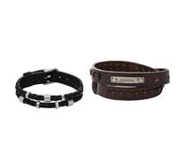 Fossil Armband für Männer Leather Essentials, Schwarzes Lederarmband, Länge: 256mm, Breite: 13.7mm, JF04473040 & Herrenarmband Doppelwickel in braun, JF87354040