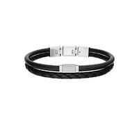 Armband FOSSIL "Schmuck Geschenk Edelstahl Leder Armschmuck Armkette Machine", schwarz, edelstahlfarben, Armbänder, Damen, 21,5cm, Edelstahl Leder, Edelstahl, Leder, Armband (19798109-0) schwarz, edel