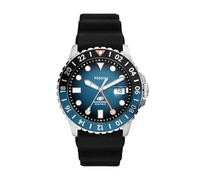 Fossil Blaue GMT Herrenuhr, Dreizeiger-Datumswerk mit Edelstahl- oder Silikonarmband