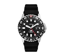 Fossil Blaue GMT Herrenuhr, Dreizeiger-Datumswerk mit Edelstahl- oder Silikonarmband