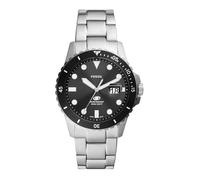 Fossil blue quarz silberfarbenem herren uhr mit schwarzem zifferblatt und edelstahl armband one_size Silber