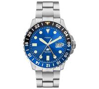 Fossil Blue uhr für Herren, GMT Uhrwerk mit Edelstahl- oder Lederarmband, Silberfarben, 46MM