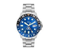 Fossil Blue uhr für Herren, GMT Uhrwerk mit Edelstahl- oder Lederarmband, Silberfarben, 46MM