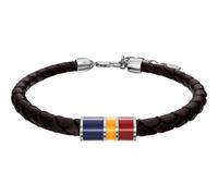 Armband FOSSIL "Everett", braun (braun, edelstahlfarben, blau, gelb, rot), Armbänder, Herren, 21,6cm, Edelstahl Leder, Edelstahl, Leder, Armband, Emaille (15546656-0) braun, edelstahlfarben, blau, gel