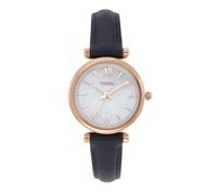 Fossil Carlie Mini Watch für Damen, Quarzwerk mit Edelstahl- oder Lederarmband, Blau und Roségoldton, 28MM