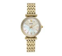 Fossil Carlie Watch für Damen, Goldfarbenes Quarz-Dreizeigerwerk mit Edelstahlarmband