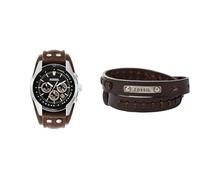 Fossil Coachman Uhr für Herren, Chronographenwerk mit Edelstahl- oder Lederarmband, Schwarz, 44MM & Herrenarmband Doppelwickel in braun, JF87354040