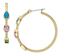 Paar Creolen FOSSIL "Schmuck Geschenk Edelstahl JEWELRY", gold (gelbgoldfarben, edelstahlfarben, türkis, rosa, grün, türkis, rosa, grün), Ohrringe, Damen, 35mm, Edelstahl, mit Glasstein (31086630-0) g