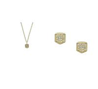 Fossil Damen Crest Kette Halskette Heritage und Ohrstecker - Gold-Tone Edelstahl