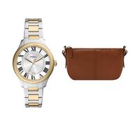 Fossil Damen Gilmore Zweifarbige Edelstahl Uhr und Jolie Tasche Braun, Set