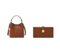 FOSSIL Damen Jessie Braune Ledertasche und Lennox Portemonnaie, Set