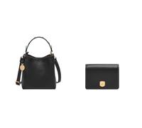 FOSSIL Damen Jessie Schwarze Ledertasche und Lennox Portemonnaie, Set