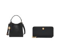 FOSSIL Damen Jessie Schwarze Ledertasche und Lennox Portemonnaie, Set