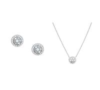 Fossil Damen Ohrstecker Sterlingsilber und Perlmutt, JFS00518040 + Fossil Damen Halskette Sterlingsilber und Perlmutt, JFS00520040