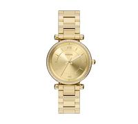 Fossil Carlie Watch für Damen, Goldfarbenes Quarz-Dreizeigerwerk mit Edelstahlarmband