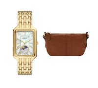 Fossil Damen Raquel Goldfarbene Edelstahl Uhr und Jolie Tasche Braun, Set