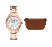 Fossil Damen Raquel Roségoldfarbene Edelstahl Uhr und Jolie Tasche Braun, Set