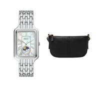Fossil Damen Raquel Silberfarbene Edelstahl Uhr und Jolie Tasche Schwarz, Set