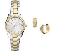 FOSSIL Damen Scarlette Mini Zweifarbige Edelstahl Uhr und Harlow Goldfarbene Ohrringe, Set