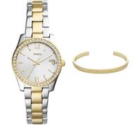 FOSSIL Damen Scarlette Mini Zweifarbige Edelstahl Uhr und Harlow Goldfarbener Armband, Set