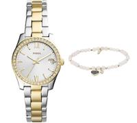 FOSSIL Damen Scarlette Mini Zweifarbige Edelstahl Uhr und Rosa Halbedelstein Armband, Set