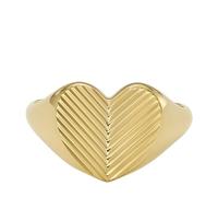 FOSSIL Damen-Siegelring Harlow Linear Texture Heart Edelstahl goldfarben, JF046557105