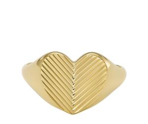Fossil Damen-Siegelring Harlow Linear Texture Heart Edelstahl goldfarben, JF046557105
