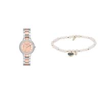 FOSSIL Damen Virginia Zweifarbige Edelstahl Uhr und Rosa Halbedelstein Armband, Set