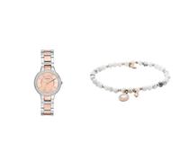 FOSSIL Damen Virginia Zweifarbige Edelstahl Uhr und Wellness Weißer Halbedelstein Armband, Set