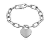 Fossil Armband - Harlow Linear Texture Heart Stainless Steel Statio - Gr. M - in Silber - für Damen