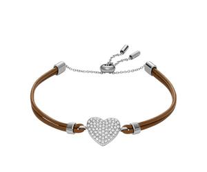 Fossil Damenarmband Sadie Glitz Heart Leder braun, JF04675040