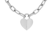 FOSSIL Damenkette Harlow Linear Texture Anhänger Heart Edelstahl, JF04657040