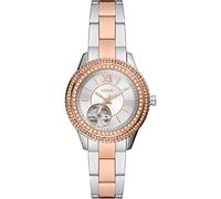 Fossil Damenuhr Stella, Automatikwerk, 34mm Silbernes Gehäuse aus recyceltem Edelstahl (mindestens 50%) mit Edelstahlarmband, ME3214