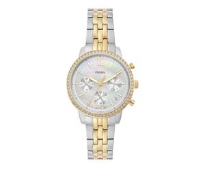 Fossil Damenuhren Neutra, Chronographenwerk, 36mm Silbernes Edelstahlgehäuse mit Edelstahlarmband, ES5216