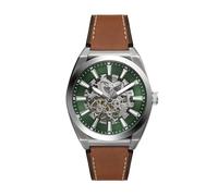 Fossil Everett Herren-Armbanduhr, Automatik, silberfarben, Edelstahl und braunes Lederband (Modell: ME3261), Braun, Everett