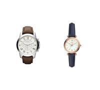 Fossil Grant Uhr für Herren, Quarz-Chronographenwerk & Damenuhr Carlie, Quarzwerk, 28mm Rose Gold Edelstahlgehäuse mit einem Lederarmband, ES4502