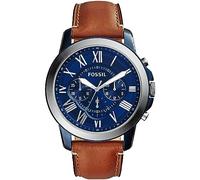 Fossil Grant uhr für Herren, Quarz-Chronographenwerk, mit Edelstahl- oder Lederarmband, Braun, 44MM