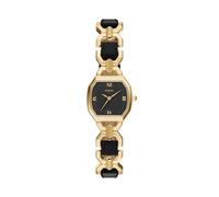Fossil Harlow Damen-Armbanduhr aus schwarzem Leder und goldfarbenem Edelstahl mit drei Zeigern