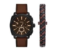 Fossil Herren-Chronograph aus Edelstahl, Braunes Leder/schwarzes Geschenk-Set, 44MM, Maschinenchronograph