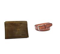 FOSSIL Herren Derrick Braunes Leder Portemonnaie und Griffin Gürtel, Set