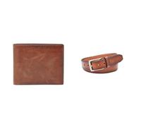 FOSSIL Herren Derrick Braunes Leder Portemonnaie und Griffin Gürtel, Set