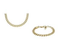 Fossil Herren-Halskette und -Armband Schmuck, goldfabener Edelstahl, Set