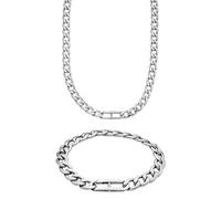 Fossil Herren Heritage Silber-Ton Edelstahl Halskette und Armband, Set