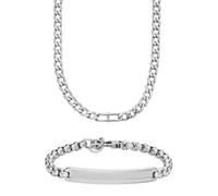 Fossil Herren Heritage Silber-Ton Edelstahl Halskette und Knox Armband, Set