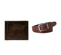 FOSSIL Herren Ingram Braunes Leder Portemonnaie und Parker Gürtel, Set