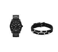 FOSSIL Herren Machine Schwarze Edelstahl Uhr und Bronson Silberfarbener Armband, Set