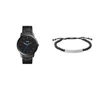 FOSSIL Herren Minimalist Schwarze Edelstahl Uhr und Ellis Halbedelstein Armband, Set