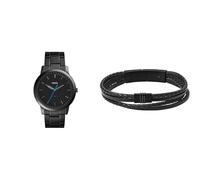 FOSSIL Herren Minimalist Schwarze Edelstahl Uhr und Townsman Armband, Set